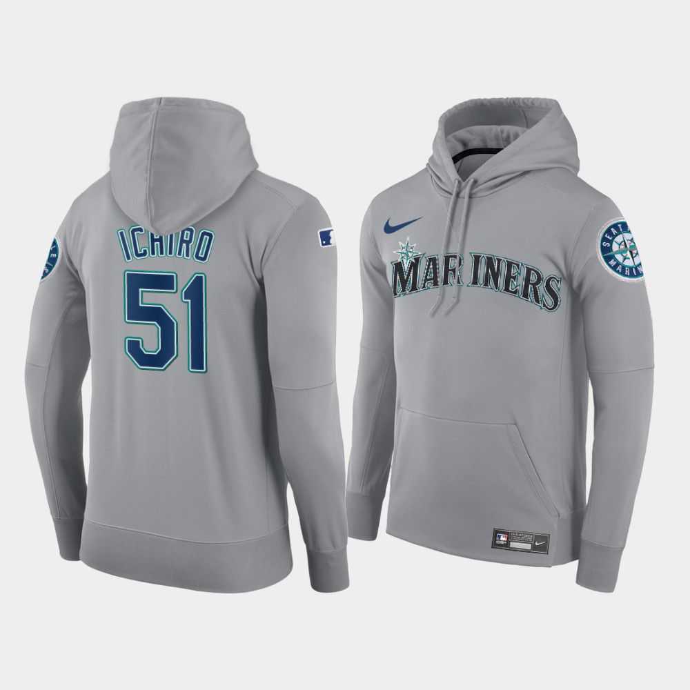 Men Seattle Mariners 51 Ichiro gray road hoodie 2021 MLB Nike Jerseys